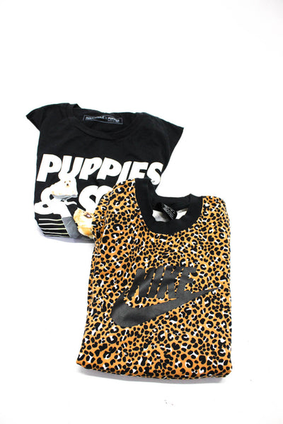 Nike Soul Cycle Womens Leopard Puppies Tee Shirts Brown Black Size XS Lot 2