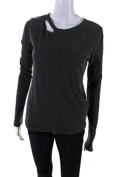 Philanthropy Womens Long Sleeve Cut Out Scoop Neck Shirt Gray Cotton Size XS