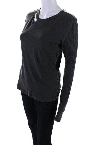 Philanthropy Womens Long Sleeve Cut Out Scoop Neck Shirt Gray Cotton Size XS