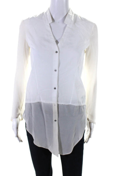 Helmut Lang Womens Button Up Long Sleeve Sheer V Neck Shirt White Cotton Small