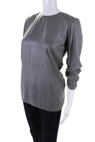 Yigal Azrouel Womens Lace Up Back Long Sleeve Crew Neck Shirt Gray Size 0