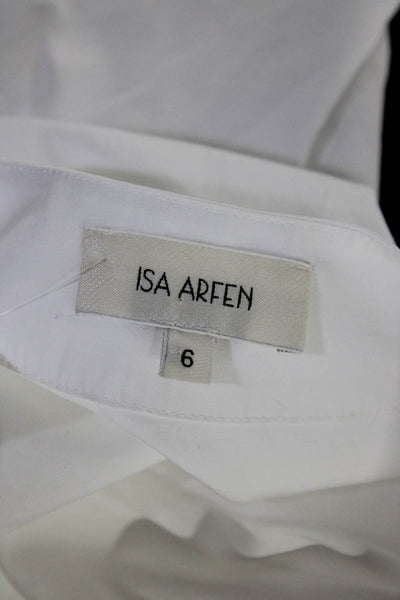 Isa Arfen Womens Button Front Scoop Neck Half Sleeve Shirt White Cotton Size 6