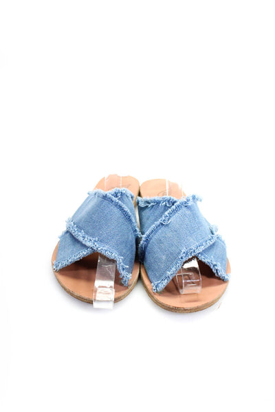 Ancient Greek Sandals Womens Denim Fringe Cross Strap Sandals Blue Size 35