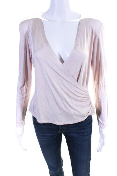 Escada Womens Rayon Woven Long Sleeve Deep V-Neck Wrap Blouse Top Pink Size 36