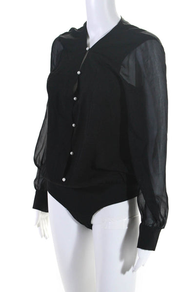 Intermix Women's Long Sleeve Button Up Silk Bodysuit Black Size L