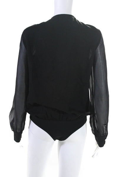 Intermix Women's Long Sleeve Button Up Silk Bodysuit Black Size L