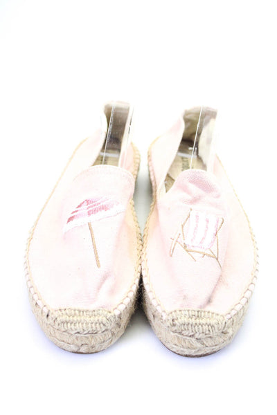 Soludos Women's Embroidered Platform Espadrille Flats Pink Size 7.5