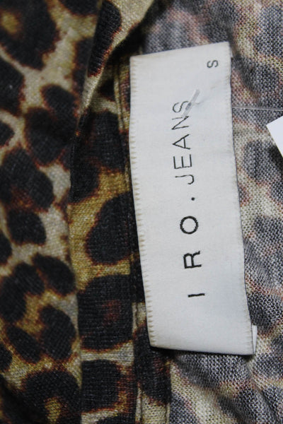 IRO Jeans Womens Knit Leopard Print Round Neck Short Sleeve Shirt Brown Size S