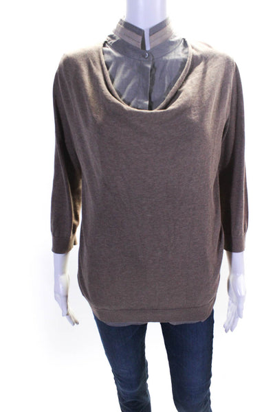 Fabiana Filippi Womens 3/4 Sleeve Layered Sweatshirt Brown Gray Size Large
