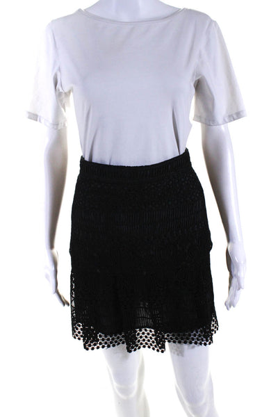Greylin Womens Geometric Embroidered Overlay Short A-Line Skirt Black Size L
