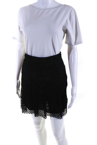 Greylin Womens Geometric Embroidered Overlay Short A-Line Skirt Black Size L