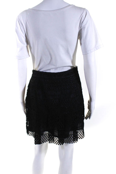 Greylin Womens Geometric Embroidered Overlay Short A-Line Skirt Black Size L