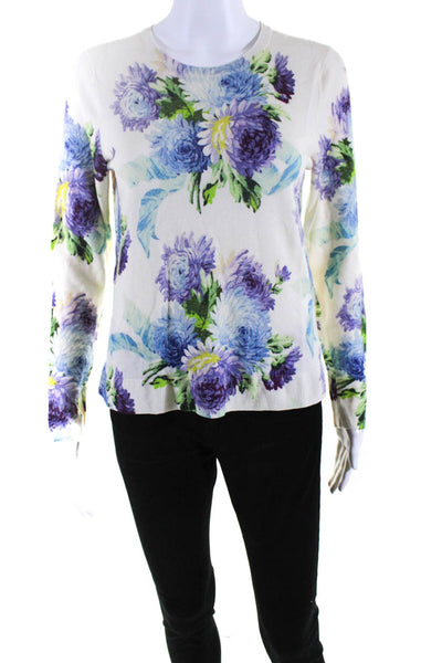 J Crew Womens Merino Wool Floral Long Sleeve Pullover Sweater Purple Size S