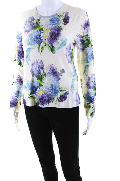 J Crew Womens Merino Wool Floral Long Sleeve Pullover Sweater Purple Size S