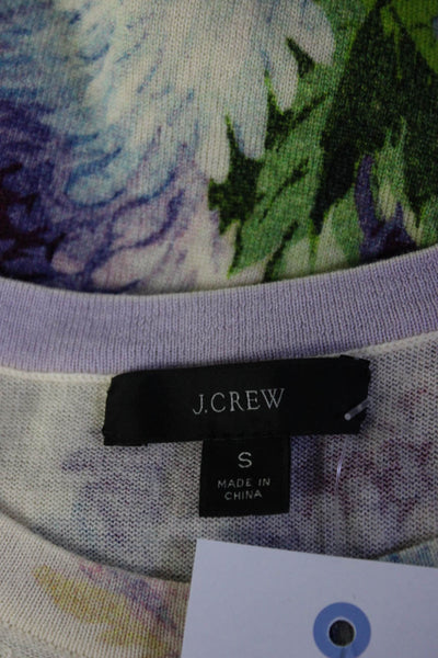 J Crew Womens Merino Wool Floral Long Sleeve Pullover Sweater Purple Size S