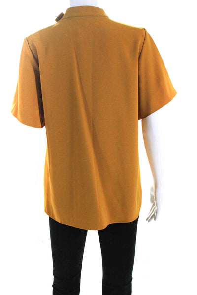 Zara Womens Button Neckline Keyhole Short Sleeve Side Slit Blouse Yellow Size S