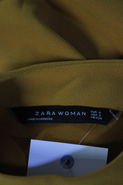Zara Womens Button Neckline Keyhole Short Sleeve Side Slit Blouse Yellow Size S