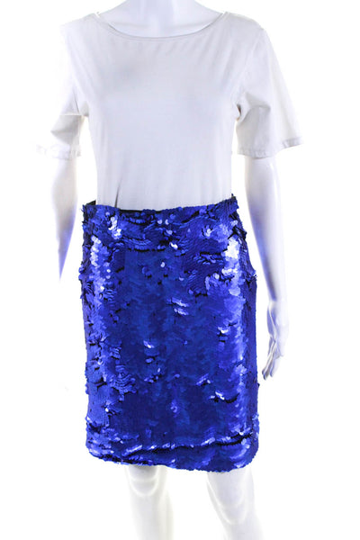 Zara Collection Womens Embroidered Sequined Elastic Textured Skirt Blue Size M