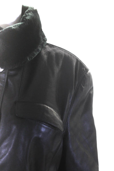 Metropolis Women's Hip Length Leather Zip Jacket Black Size M