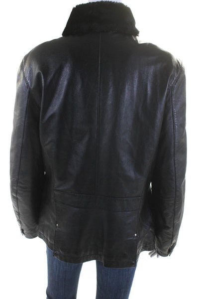 Metropolis Women's Hip Length Leather Zip Jacket Black Size M