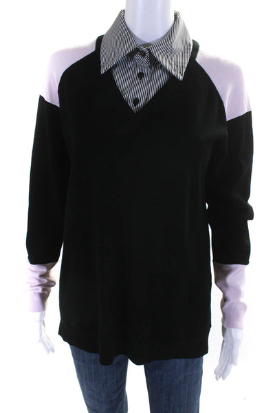 Per Se Women's Colorblock Layered Pullover Sweater Black Size M