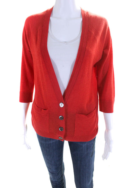 Pure Collection Women's Cashmere Half Sleeve V Neck Cardigan Red Size 8/10