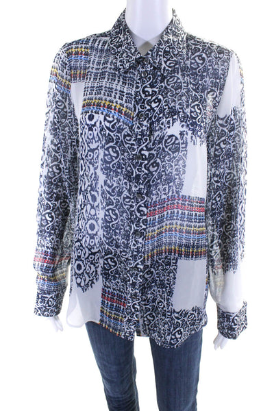 Per Se Women's Abstract Print Silk Button Up Shirt Multicolor Size 12
