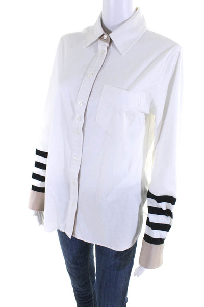 Per Se Women's Striped Cotton Long Sleeve Button Up Shirt White Size 8