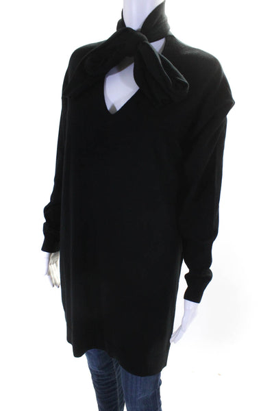 Per Se Women's Long Sleeve V Neck Side Slit Pullover Sweater Black Size L