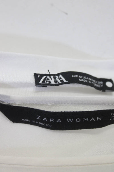 Zara Women's Satin Blouse Printed T-Shirt White Size M L Lot 2