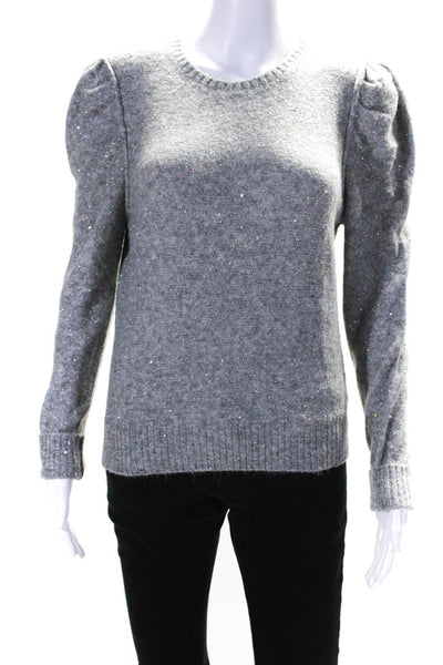 Generation Love Womens Metallic Sequin Crew Neck Puff Sleeve Sweater Gray XS