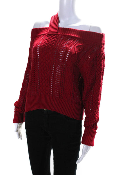 RtA Womens Cable Knit Asymmetrical One Shoulder Sweater Red Size Extra Small
