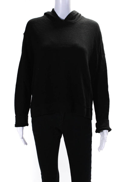 Sundry Womens Cropped Hooded Terry Pullover Sweatshirt Black Cotton Size 0