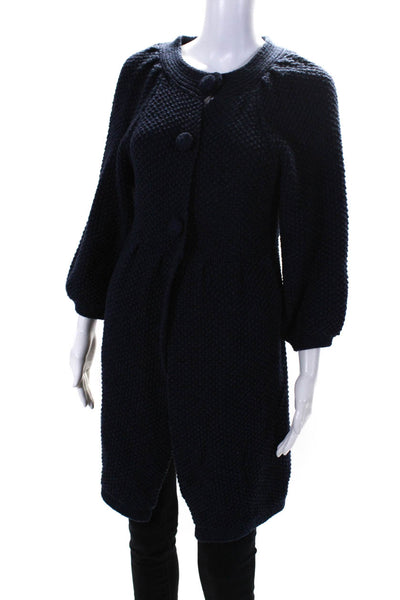 Jamison Womens Wool Balloon Sleeve Buttoned Long Cardigan Sweater Blue Size S