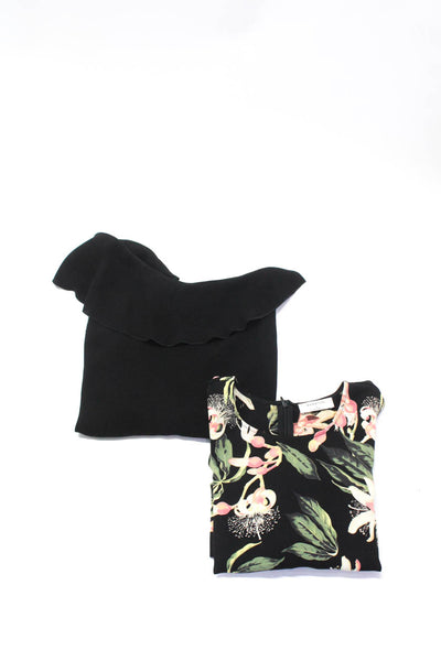 Babaton Wilfred Womens Floral One Shoulder Top Blouse Black Size Small Lot 2
