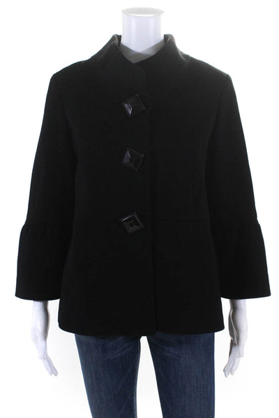 Fleurette Womens High Neck Snap Fleece Peacoat Jacket Black Wool Size 4