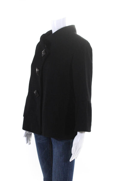 Fleurette Womens High Neck Snap Fleece Peacoat Jacket Black Wool Size 4