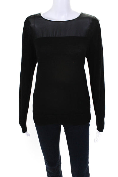 Sandro Paris Womens Wool Knit Lace Trim Long Sleeve Sweater Top Black Size 2