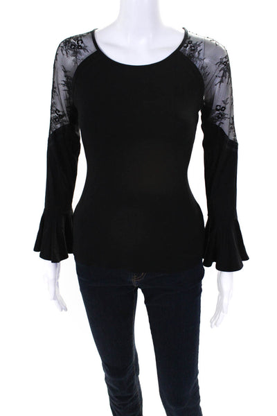 Karen Millen Womens Laced Flounce Long Sleeve Floral Blouse Top Black Size 4