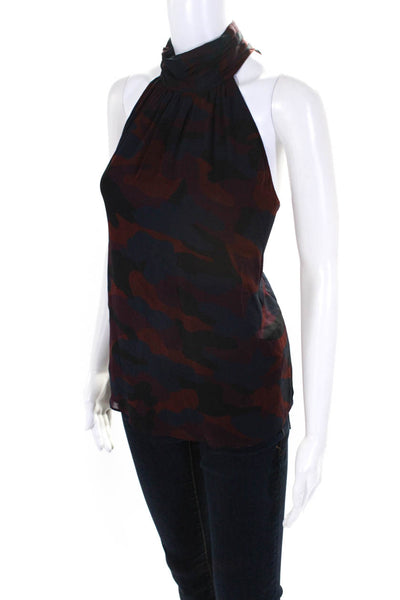 Joie Womens Silk Camo Print Sleeveless Pleated Turtleneck Blouse Top Red Size S