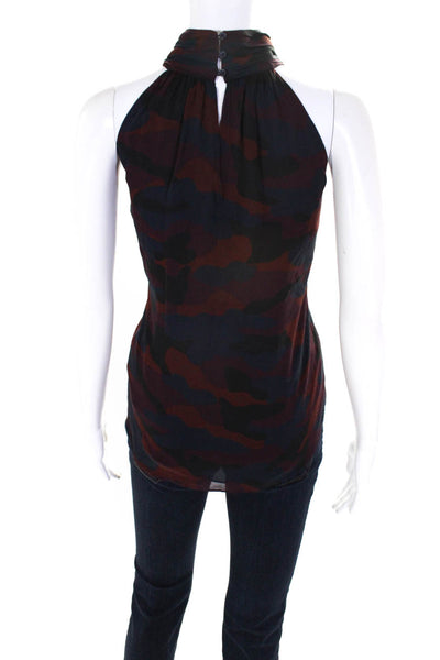 Joie Womens Silk Camo Print Sleeveless Pleated Turtleneck Blouse Top Red Size S