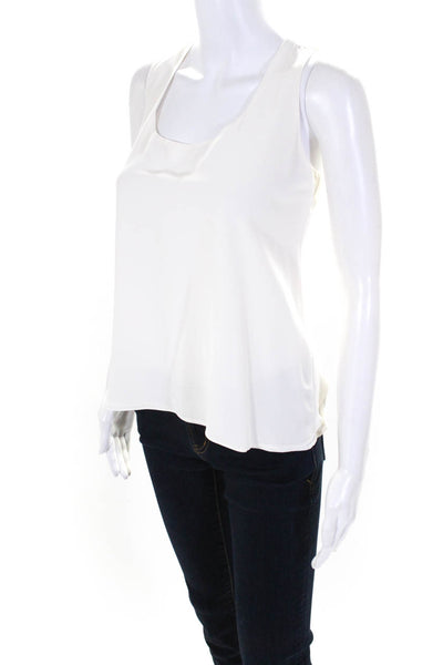 Alexis Womens Silk Scoop Neck Woven Sleeveless Hi-Low Blouse Top White Size S