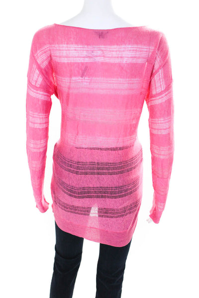 Theory Women's Long Sleeve Scoop Neck Blouse Hot Pink Size M