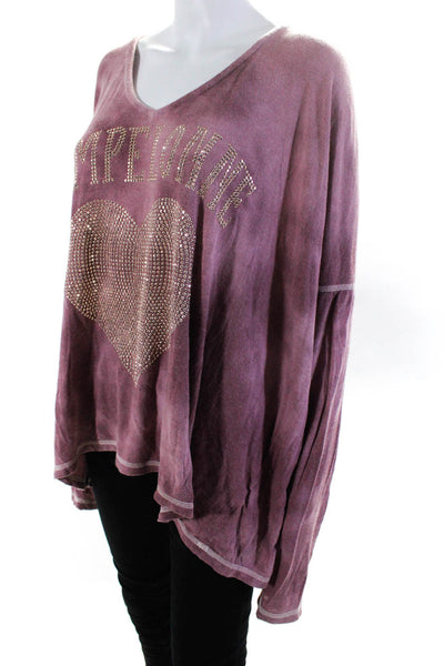 Sunday Tropez Womens Pink Tie Dye Bedazzled V-Neck Long Sleeve Knit Top Size M