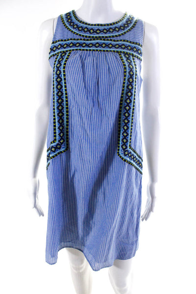Vineyard Vines Womens Cotton Striped Embroidered Round Neck Dress Blue Size XS
