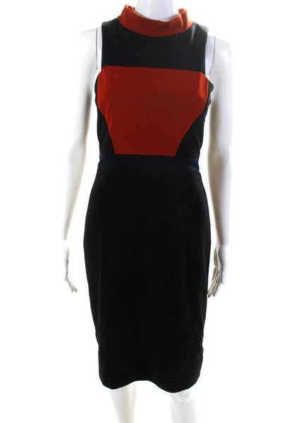 Badgley Mischka Womens Mock Neck Sleeveless Color Block Dress Black Size 2