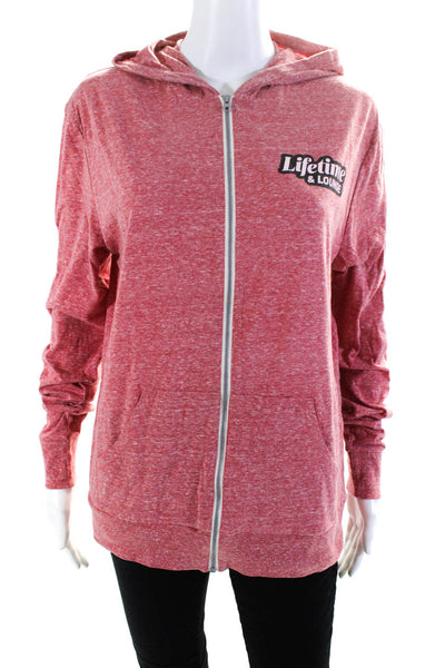 Threadfast Women's Hood Long Sleeves Full Zip Graphic Sweatshirt Pink Size M