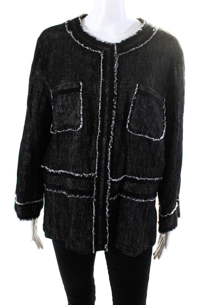 Lafayette 148 New York Womens Linen Button Down Jacket Black Size Small