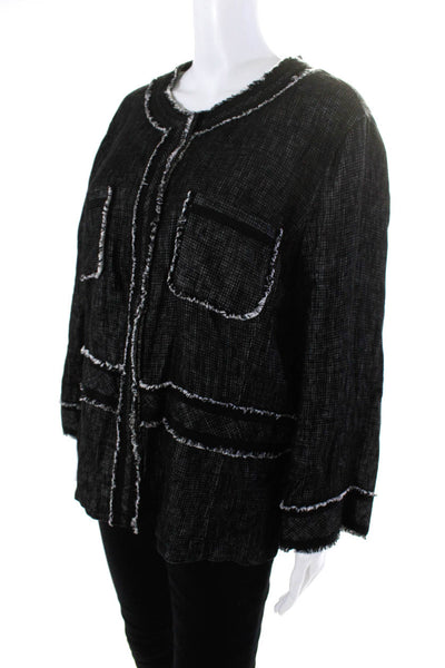 Lafayette 148 New York Womens Linen Button Down Jacket Black Size Small