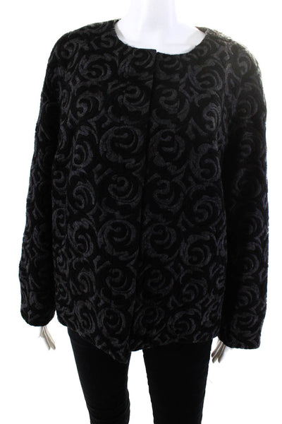 Ellen Tracy Womens Embroidered Hook Closure Jacket Black Gray Wool Size Small